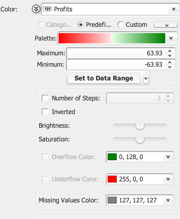 The color pane expanded with a predefined colormap